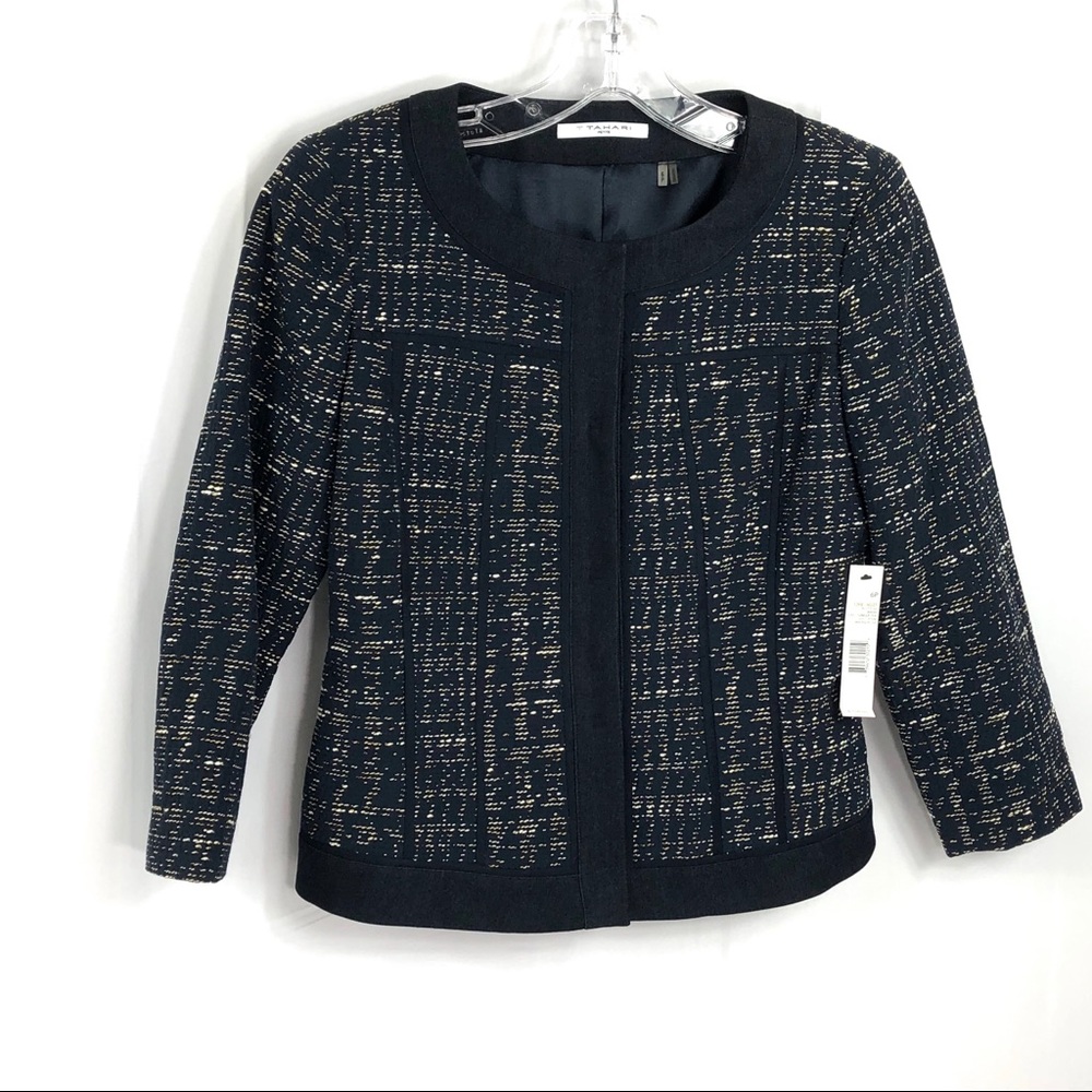 T. Tahari Blue Tweed Sofie Jacket Snap Front 6P